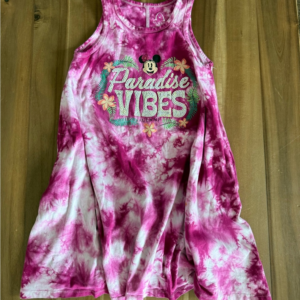 Disney Aulani Pink Tie-Dye Minnie Mouse Hawaiian Tank Dress girls M 7/8